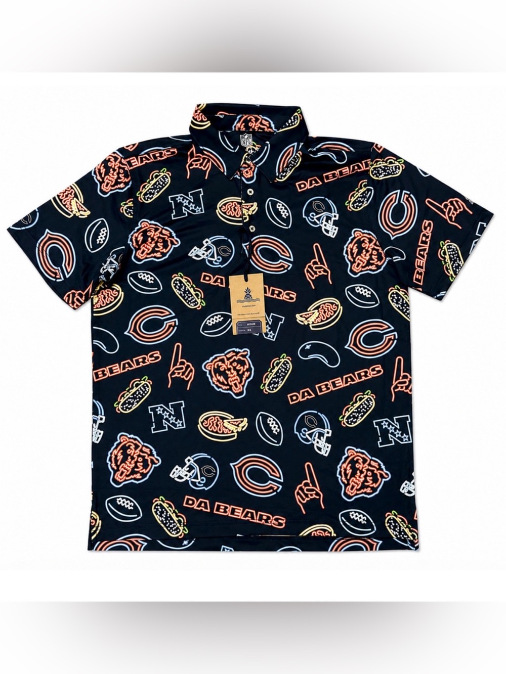 NWT CHUBBIES NAVY NEON GRAPHIC NFL CHICAGO BEARS PERFORMANCE POLO SHIRT SZ M